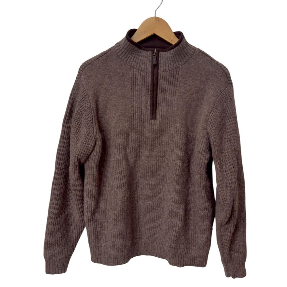 L.L. Bean Brown Merino Wool Quarter Zip Gore Lined Pullover Sweater. Medium.